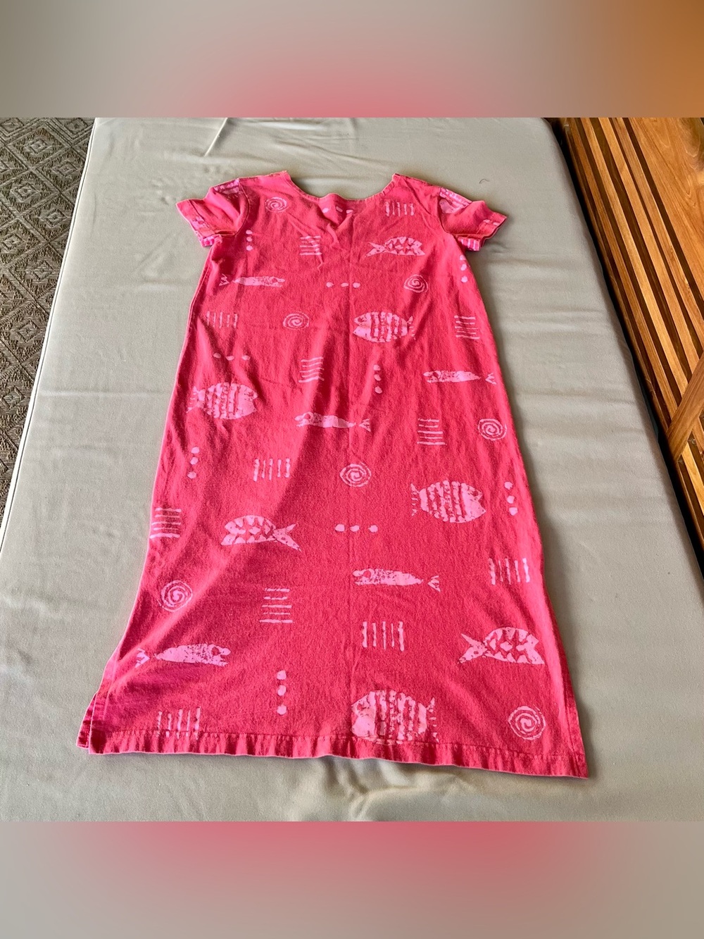 M. Mac Coral/Hot Pink Fish Cotton T-Shirt Maxi Dress Beachy Coastal | Size M - Picture 4 of 7